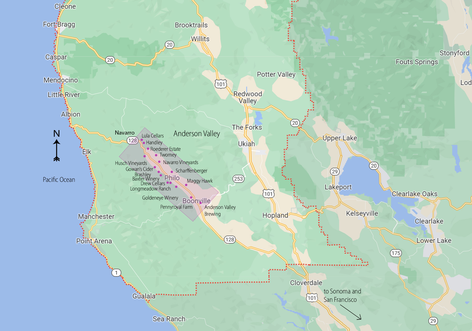 anderson valley, ca winery map