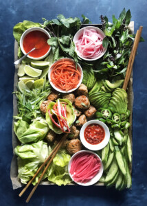 asian chicken meatballs on platter