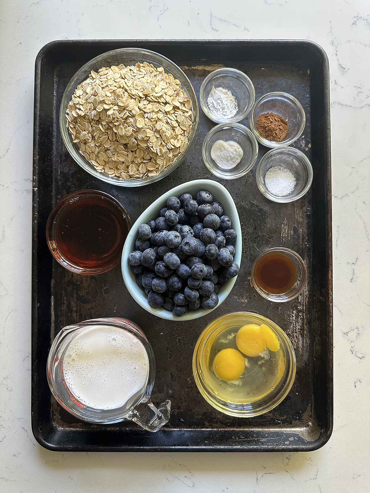 blueberry muffin baked oatmeal ingredients, mise en place