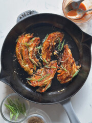 roasted cabbage in cast iron skillet