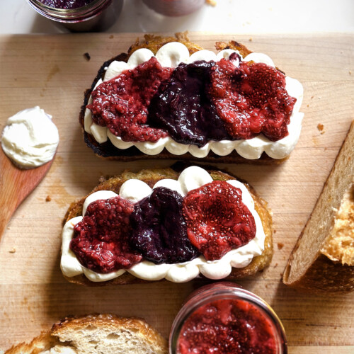 berry chia jams on whipped ricotta toast