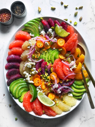 citrus avocado salad with feta and pistachios