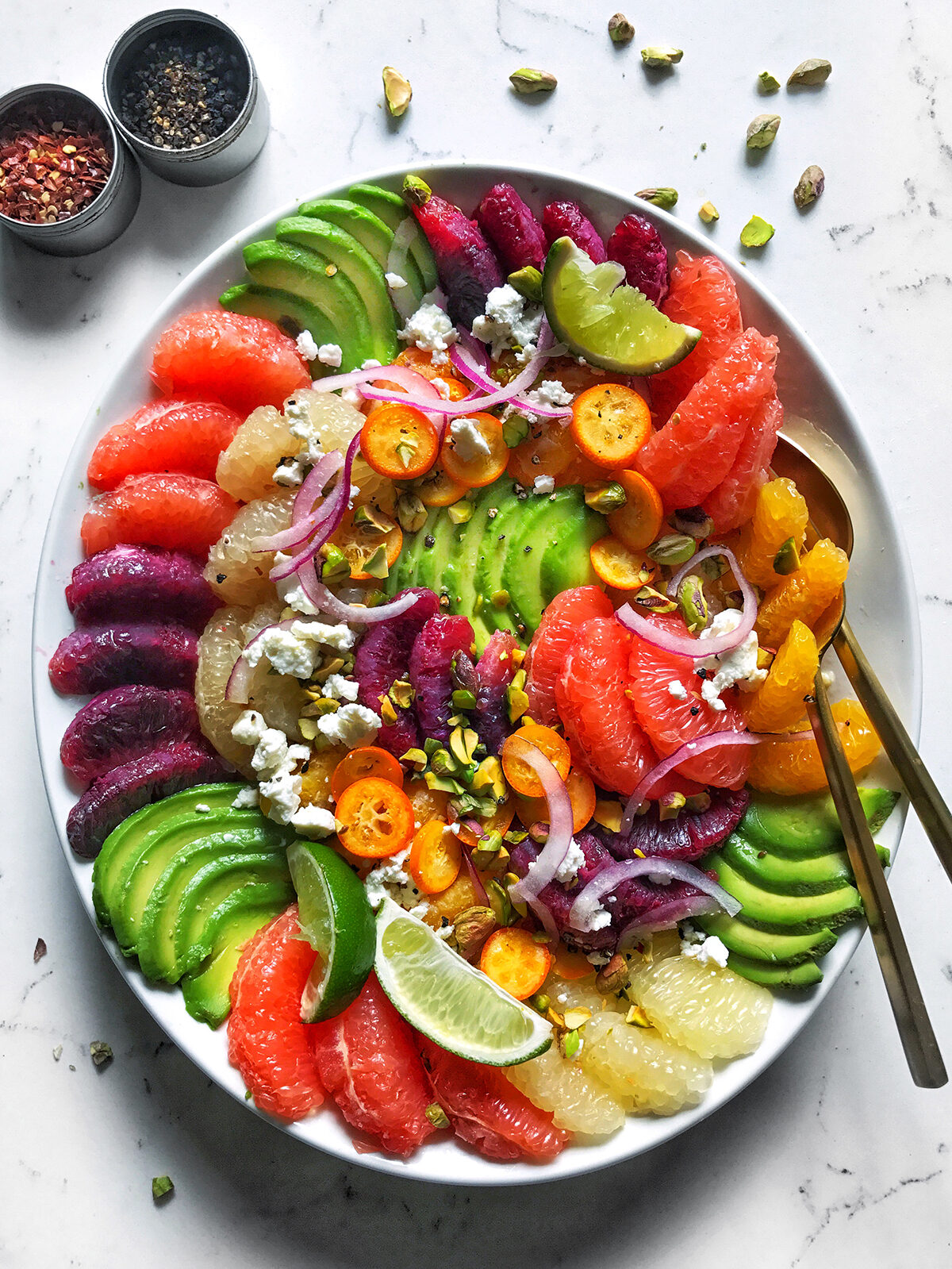 citrus avocado salad with feta and pistachios