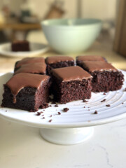 eggless chocolate cake iced and cut