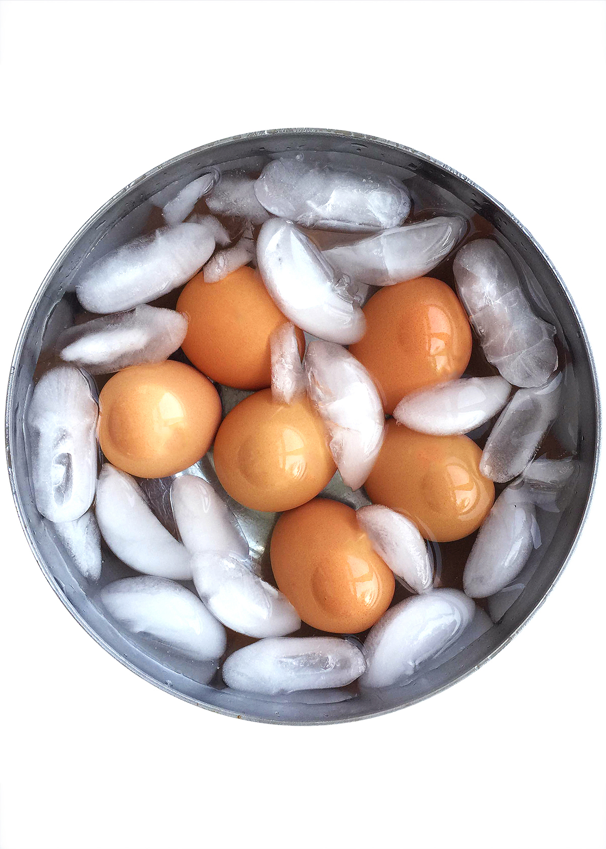 hard boiled eggs in ice water bath