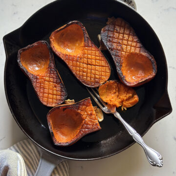 honeynut squash pan roasted in cast iron skillet