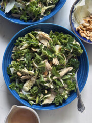 houstons kale salad in blue salad bowl