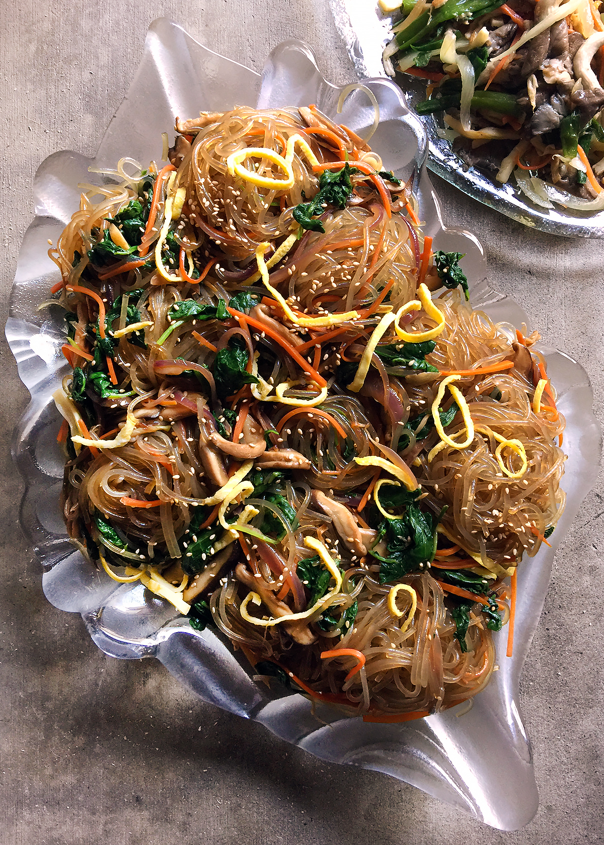 vegetarian jap chae in glass platter