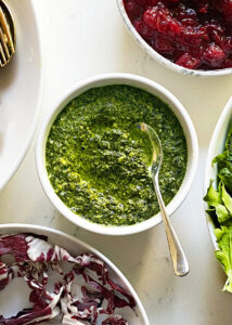 easy kale pesto in white bowl