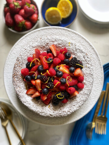 lemon olive oil cake with berries