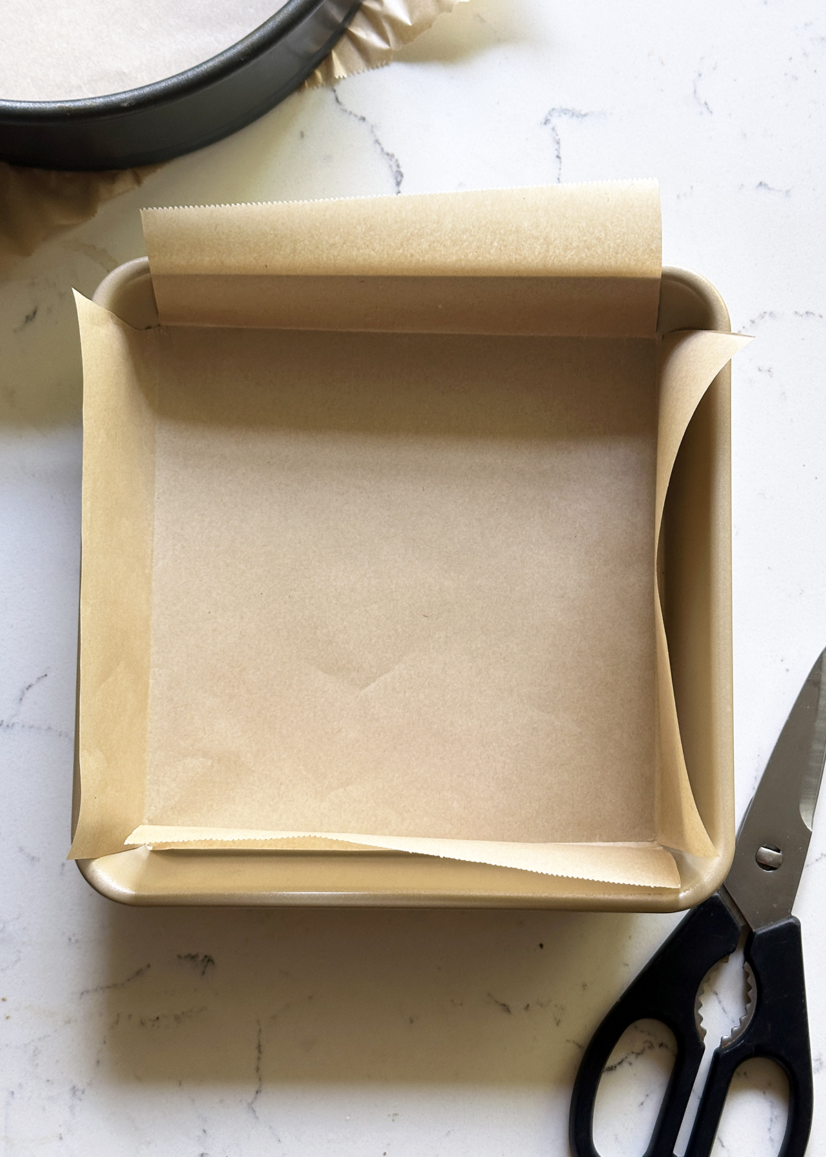 parchment lining in square baking pan