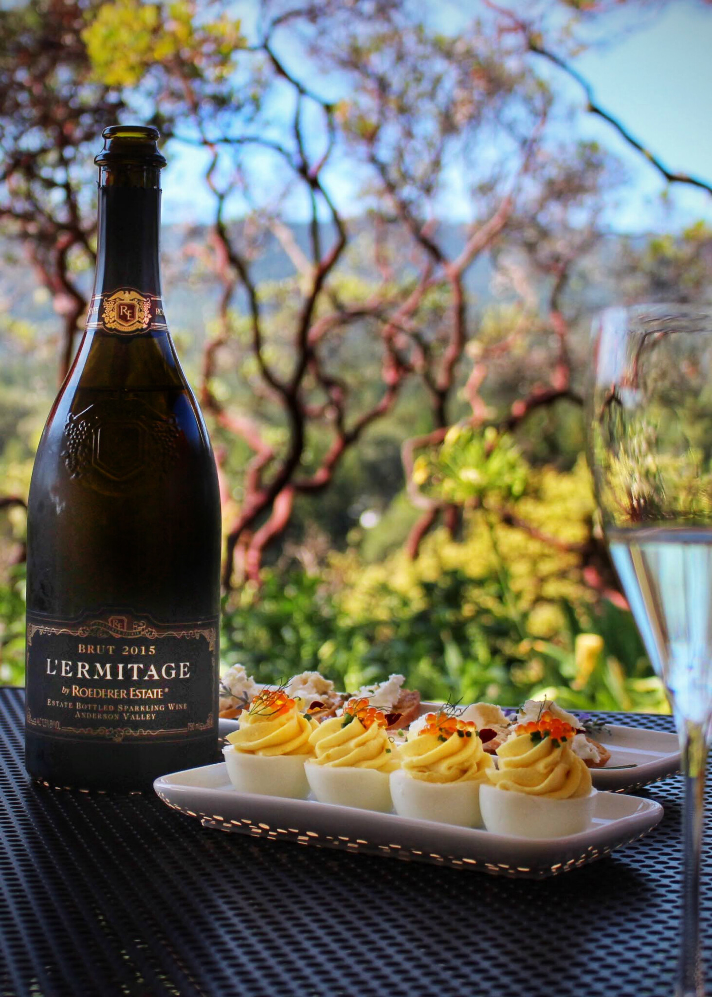 roederer estate brut bottle with caviar