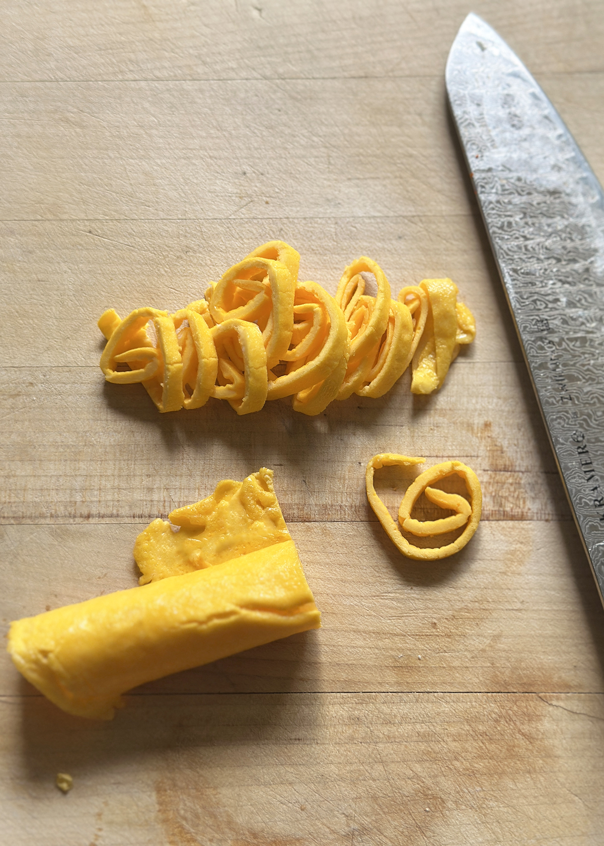 rolled egg omelet sliced for garnish