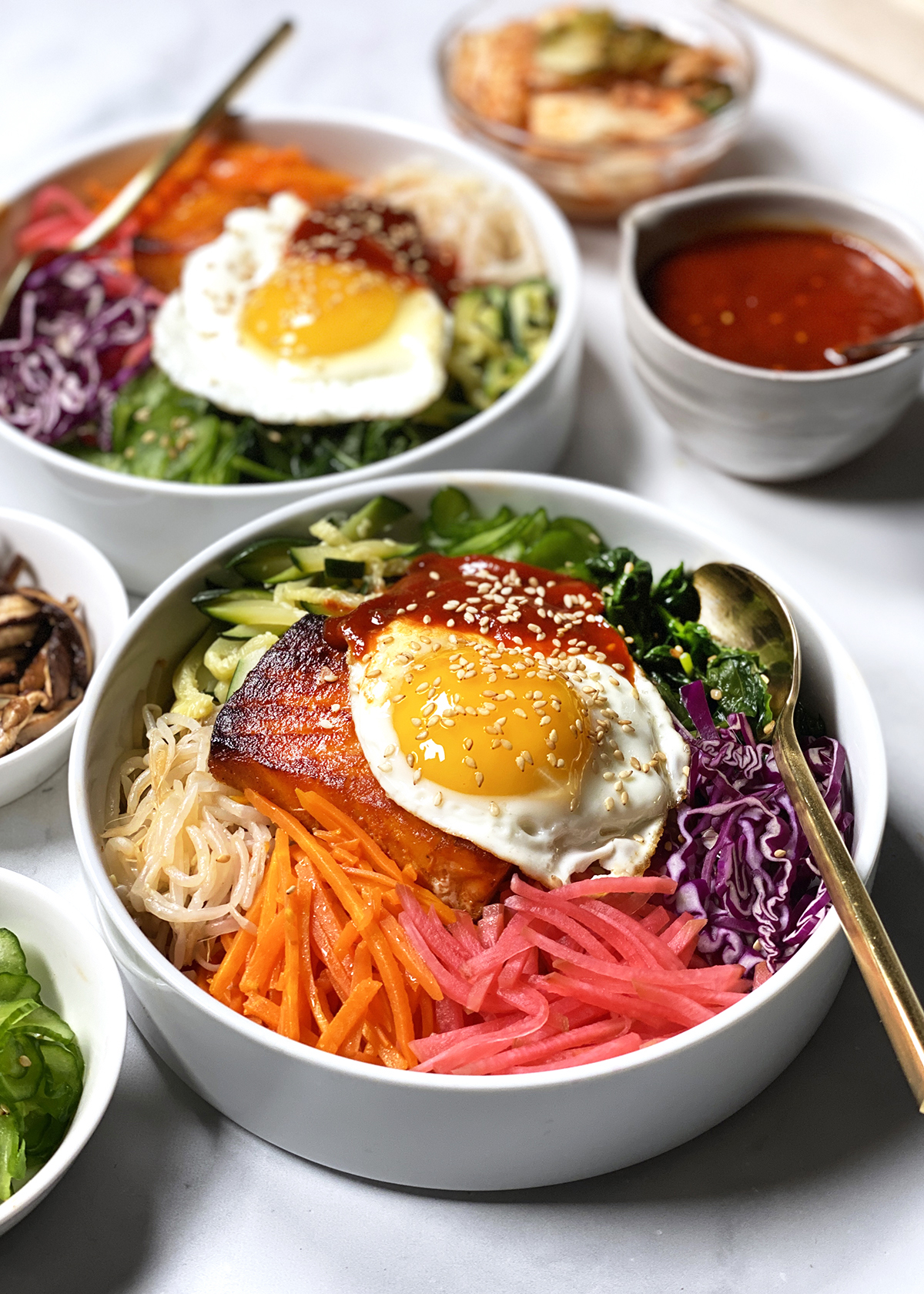 salmon bibimbap close-up