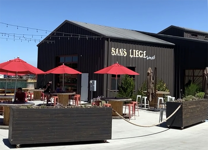 sans liege wines outdoor patio area at tin city paso robles