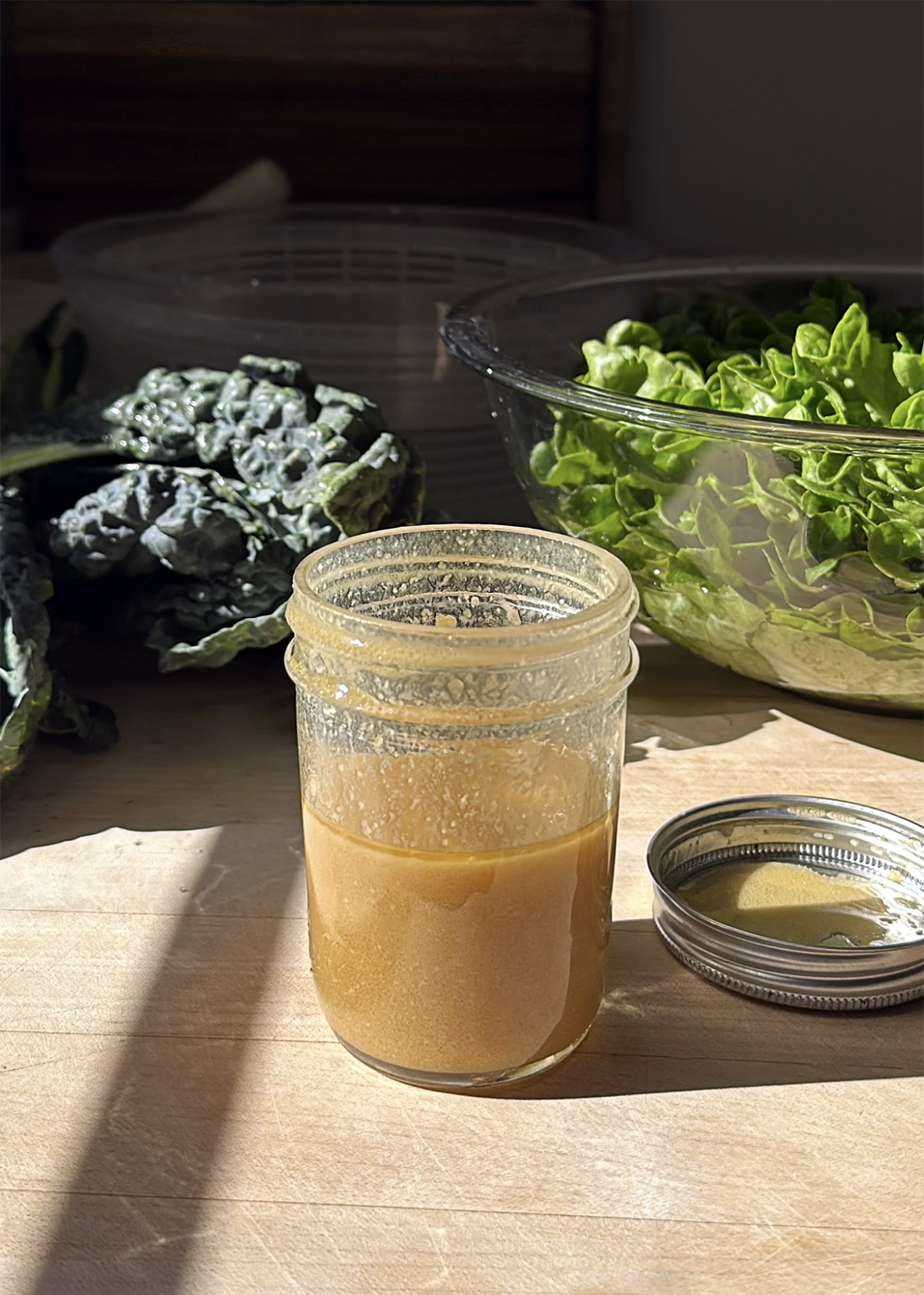 sesame miso dressing in mason jar