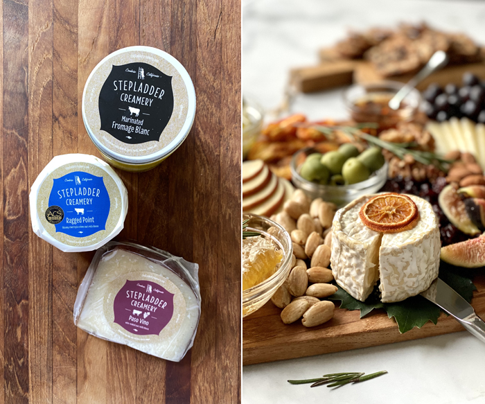 stepladder ranch and creamery cheeses, on cheese board