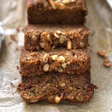 healthy zucchini bread, sliced, closeup